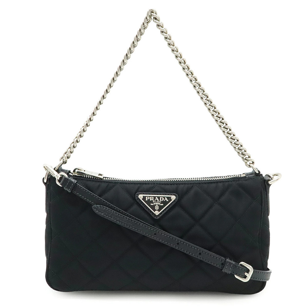 Prada Crossbody Bag Chain Handbag Quilted Leather NERO Black
